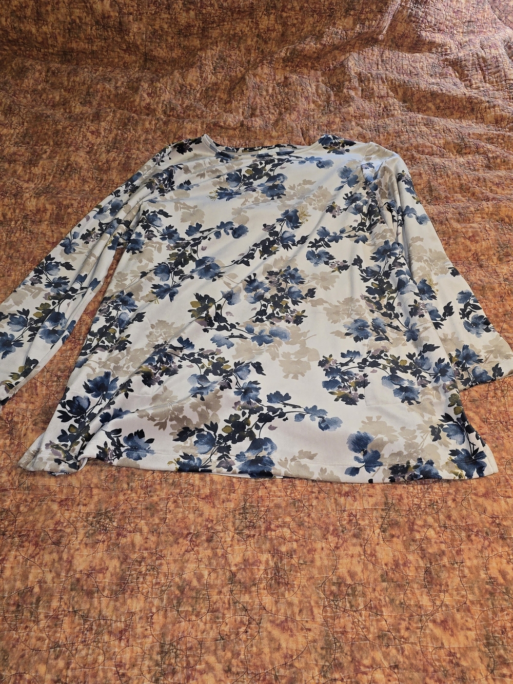 J. Jill Pure Jill Velour Floral Tunic Top Size L Pink Blue Botanical Pockets